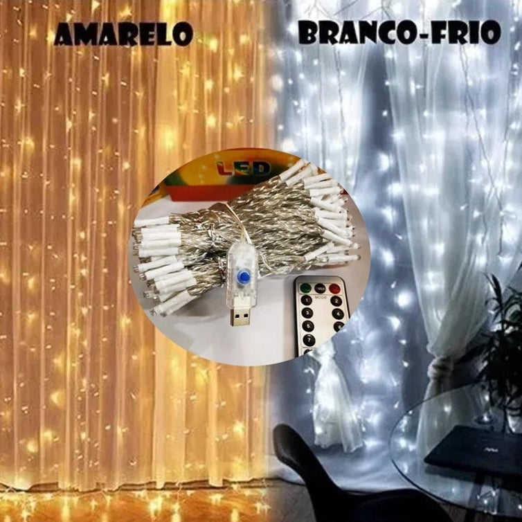 Cortina de Luzes Natalinas Encantadas – 300 Leds de Puro Brilho