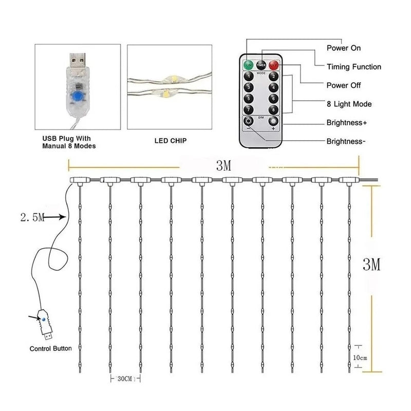 Cortina de Luzes Natalinas Encantadas – 300 Leds de Puro Brilho