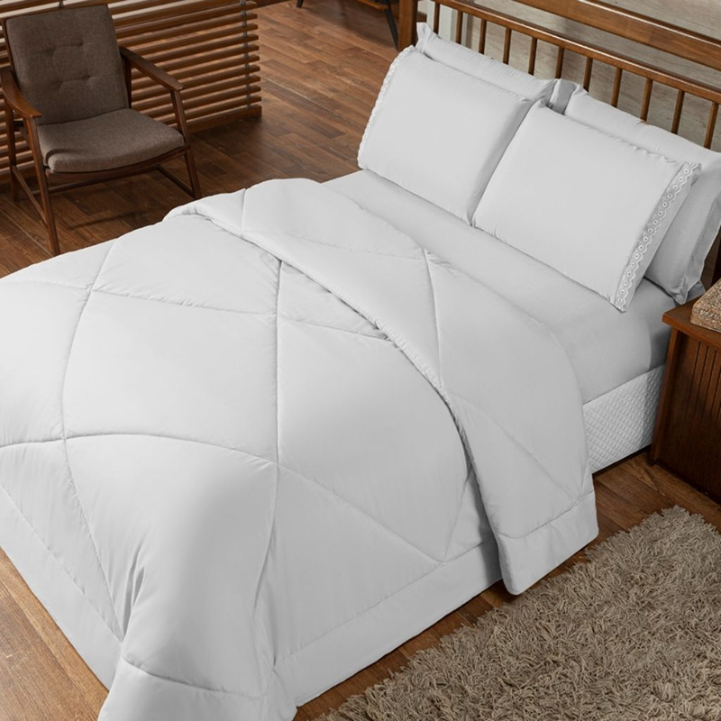 Jogo de Cama Kit  Peças com Lençol e Fronha Bordado Ingles