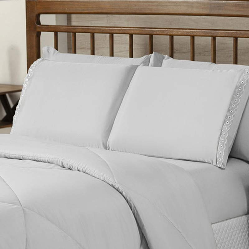 Jogo de Cama Kit  Peças com Lençol e Fronha Bordado Ingles